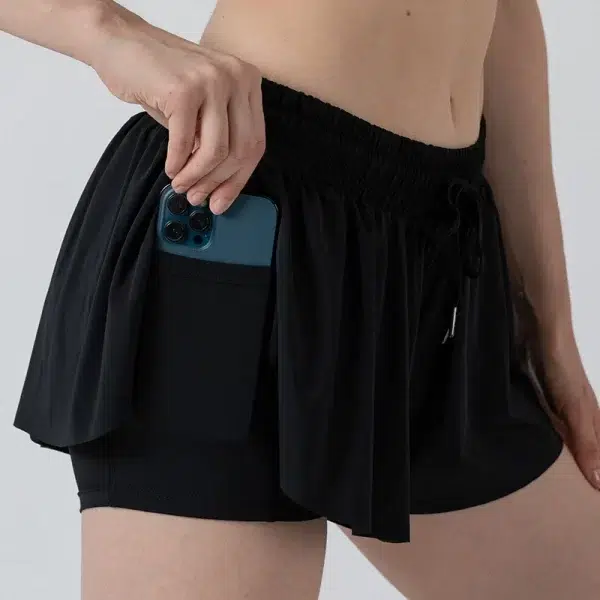 Private Label Activewear Workout Elastic Waist Casual Culottes with Pocket Wholesale Drawstring Running Shorts