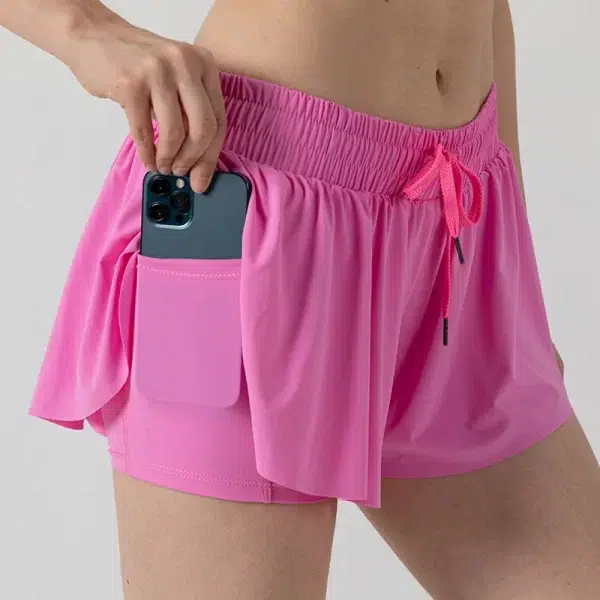 Private Label Activewear Workout Elastic Waist Casual Culottes with Pocket Wholesale Drawstring Running Shorts