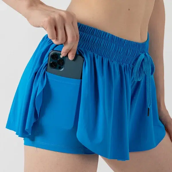 Private Label Activewear Workout Elastic Waist Casual Culottes with Pocket Wholesale Drawstring Running Shorts
