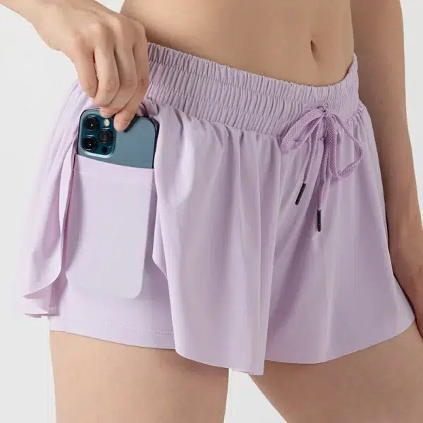 Private Label Activewear Workout Elastic Waist Casual Culottes with Pocket Wholesale Drawstring Running Shorts