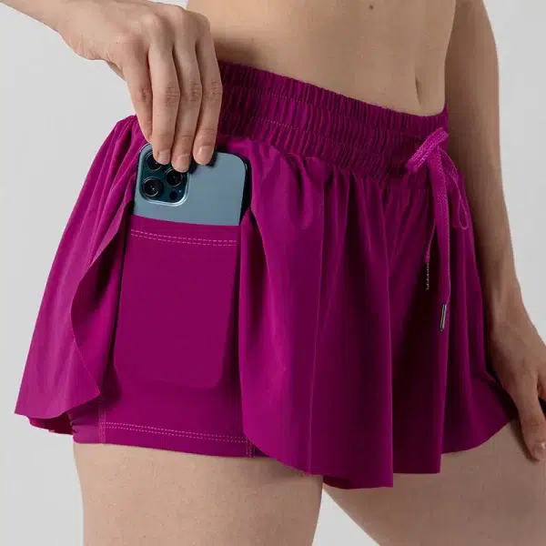 Private Label Activewear Workout Elastic Waist Casual Culottes with Pocket Wholesale Drawstring Running Shorts