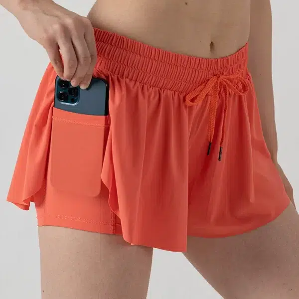 Private Label Activewear Workout Elastic Waist Casual Culottes with Pocket Wholesale Drawstring Running Shorts