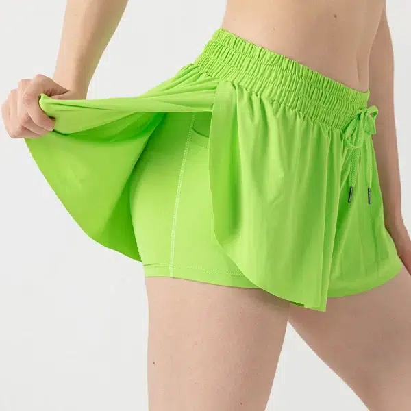 Private Label Activewear Workout Elastic Waist Casual Culottes with Pocket Wholesale Drawstring Running Shorts