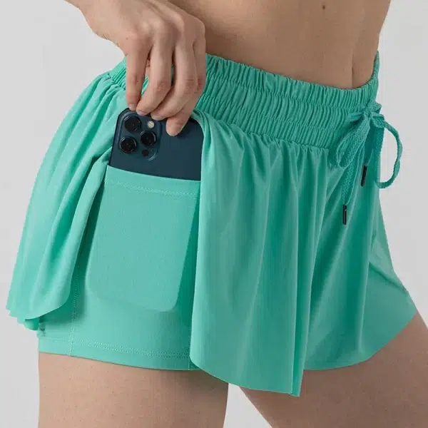 Private Label Activewear Workout Elastic Waist Casual Culottes with Pocket Wholesale Drawstring Running Shorts