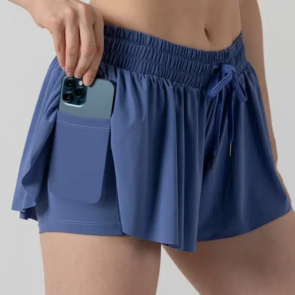 Private Label Activewear Workout Elastic Waist Casual Culottes with Pocket Wholesale Drawstring Running Shorts