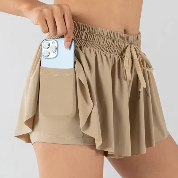 Private Label Activewear Workout Elastic Waist Casual Culottes with Pocket Wholesale Drawstring Running Shorts