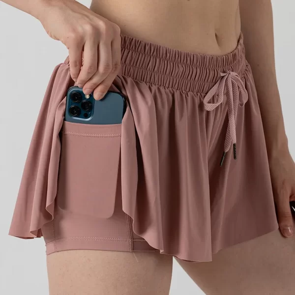 Private Label Activewear Workout Elastic Waist Casual Culottes with Pocket Wholesale Drawstring Running Shorts
