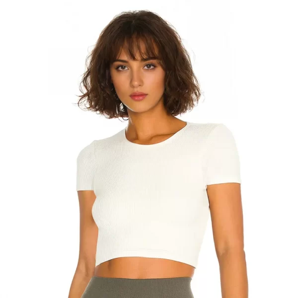 Short Sleeve Yoga Tops Ribbed Shirt with pads Wholesale Clothing Backless Top