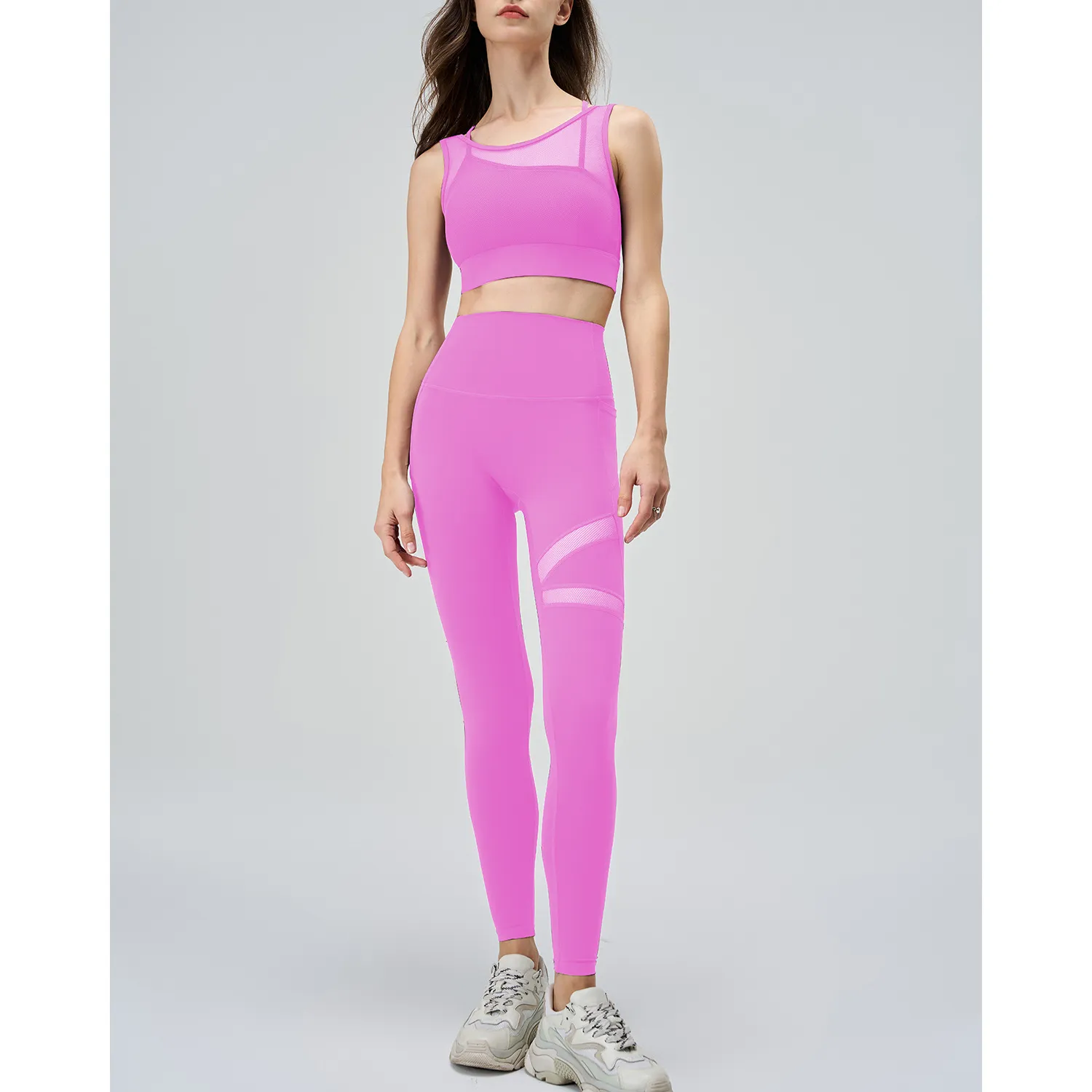 Mesh Top and Leggings Sets Wholesale Athletic Clothing Fake Two Yoga Set Mesh Top and Leggings Sets Wholesale Athletic Clothing Fake Two Yoga Set