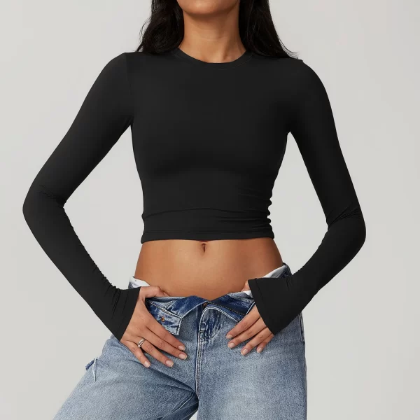 Women's Tight Crop Top Wholesale Workout Shirt Soft Fabric Yoga Long Sleeve Top