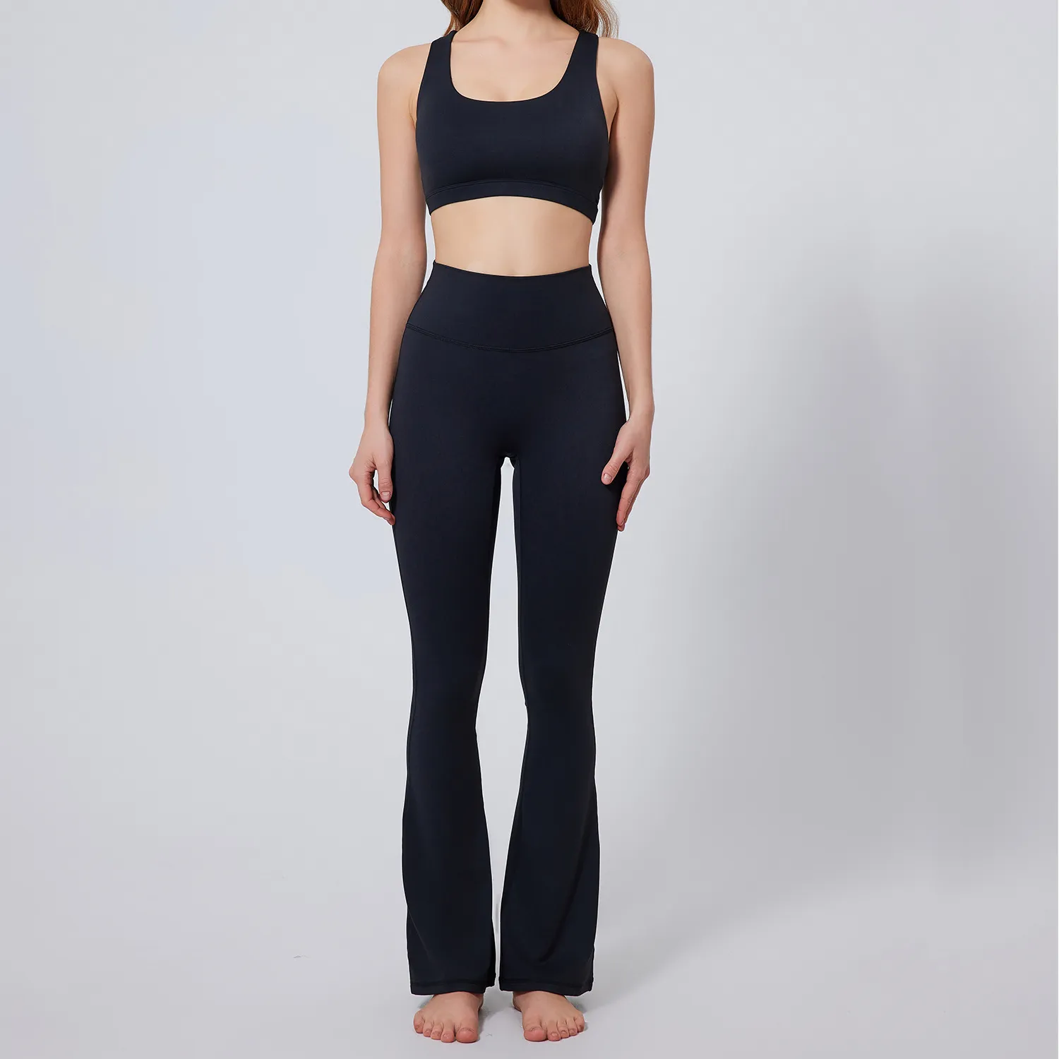 Wholesale Yoga Sets Breathable Fitness Set Workout Cross Straps Flare Pants Wholesale Yoga Sets Breathable Fitness Set Workout Cross Straps Flare Pants