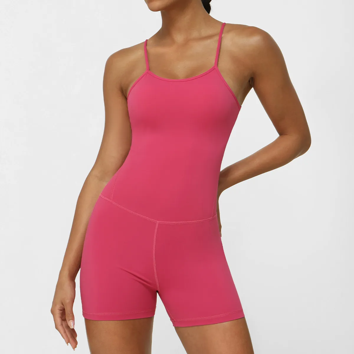 One Piece Jumpsuit Spaghetti Straps Yoga Set Breathable Bodysuit Athletic Shorts Jumpsuit