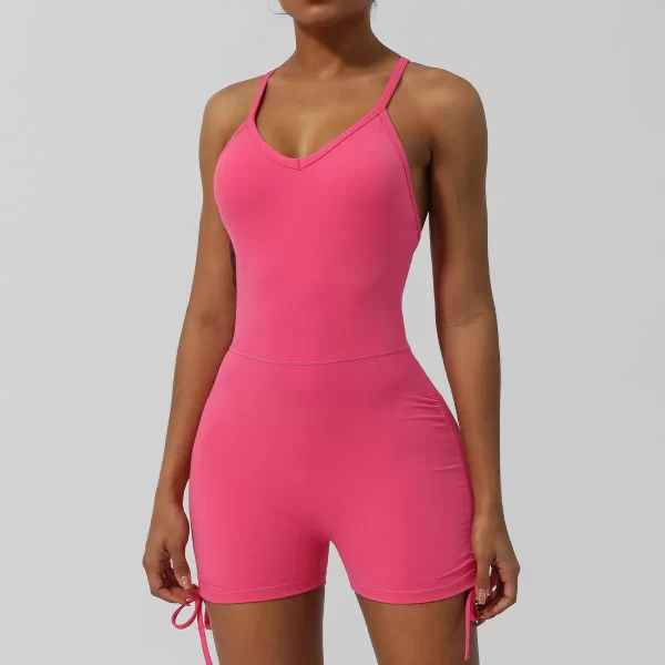 V Neck Sports Jumpsuit Spaghetti Strap Jumpsuit with Pad Workout Bodysuit