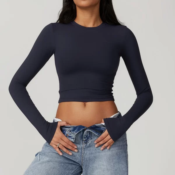 Women's Tight Crop Top Wholesale Workout Shirt Soft Fabric Yoga Long Sleeve Top