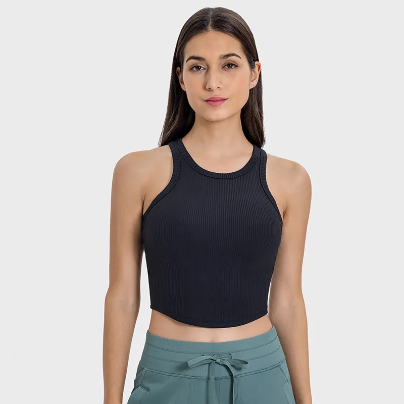 SKU-02-黑色 Summer Tank Tops Ribbed Sleeveless Clothes Yoga Wear Manufacturer Breathable Crop Top