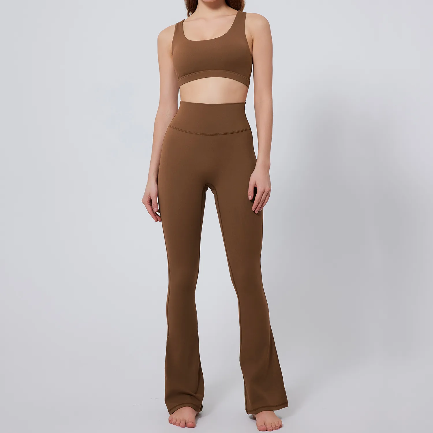 Wholesale Yoga Sets Breathable Fitness Set Workout Cross Straps Flare Pants Wholesale Yoga Sets Breathable Fitness Set Workout Cross Straps Flare Pants