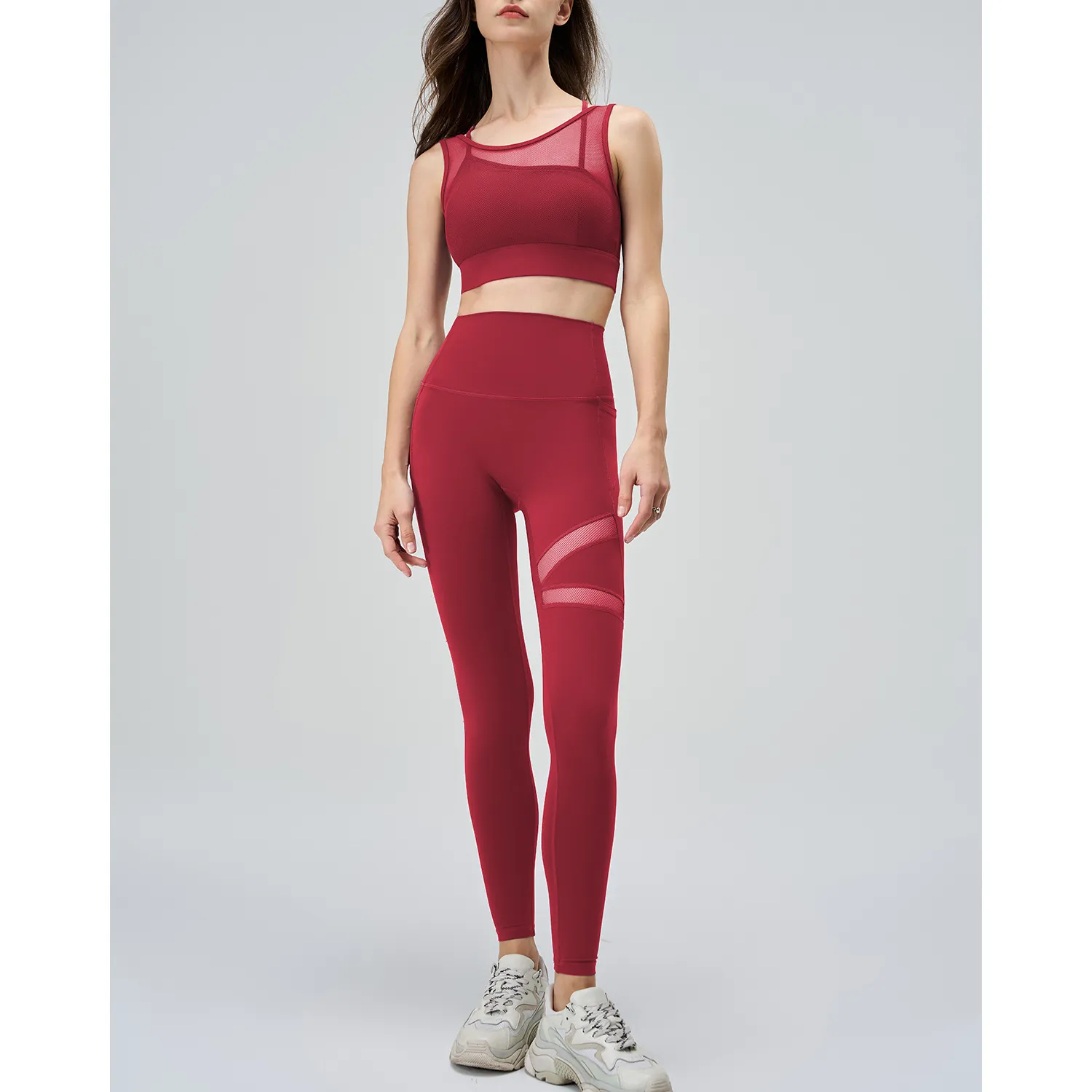 Mesh Top and Leggings Sets Wholesale Athletic Clothing Fake Two Yoga Set Mesh Top and Leggings Sets Wholesale Athletic Clothing Fake Two Yoga Set