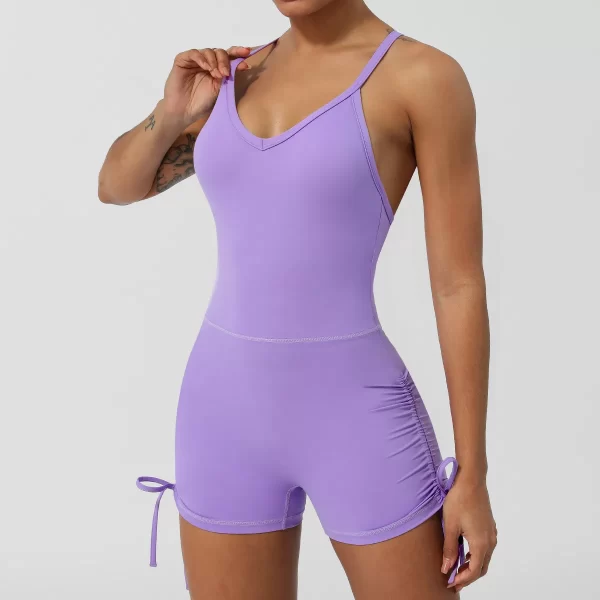 V Neck Sports Jumpsuit Spaghetti Strap Jumpsuit with Pad Workout Bodysuit