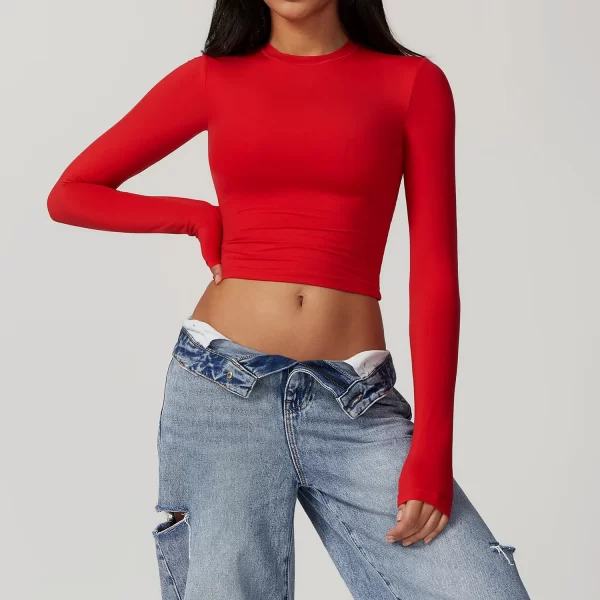 Women's Tight Crop Top Wholesale Workout Shirt Soft Fabric Yoga Long Sleeve Top