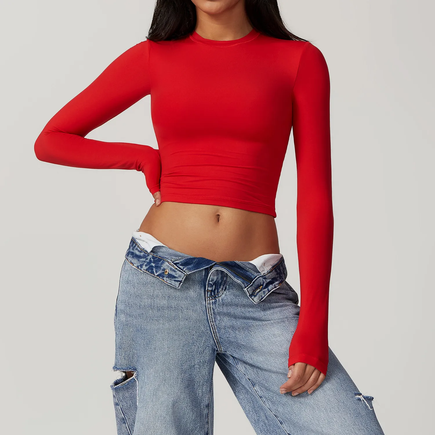 Women's Tight Crop Top Wholesale Workout Shirt Soft Fabric Yoga Long Sleeve Top Women's Tight Crop Top Wholesale Workout Shirt Soft Fabric Yoga Long Sleeve Top