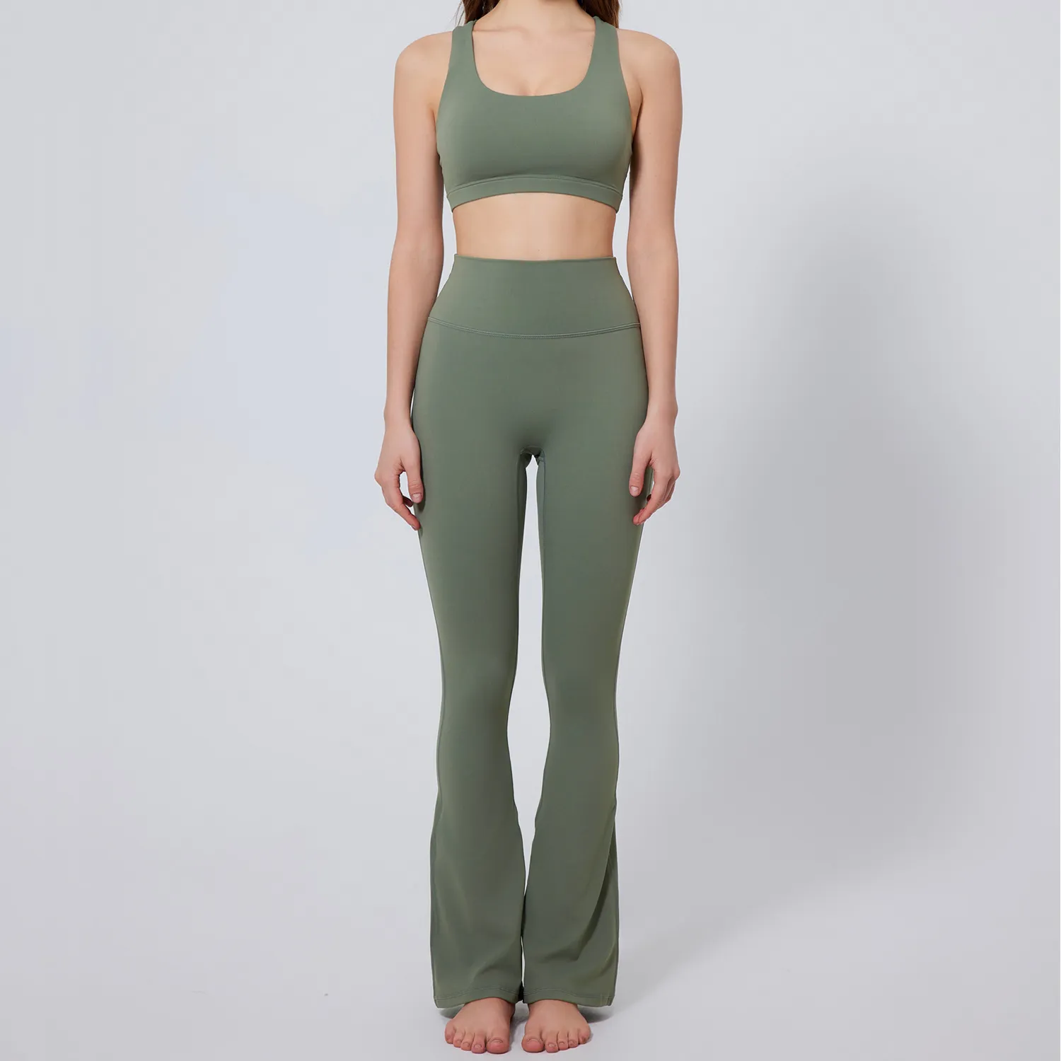 Wholesale Yoga Sets Breathable Fitness Set Workout Cross Straps Flare Pants Wholesale Yoga Sets Breathable Fitness Set Workout Cross Straps Flare Pants