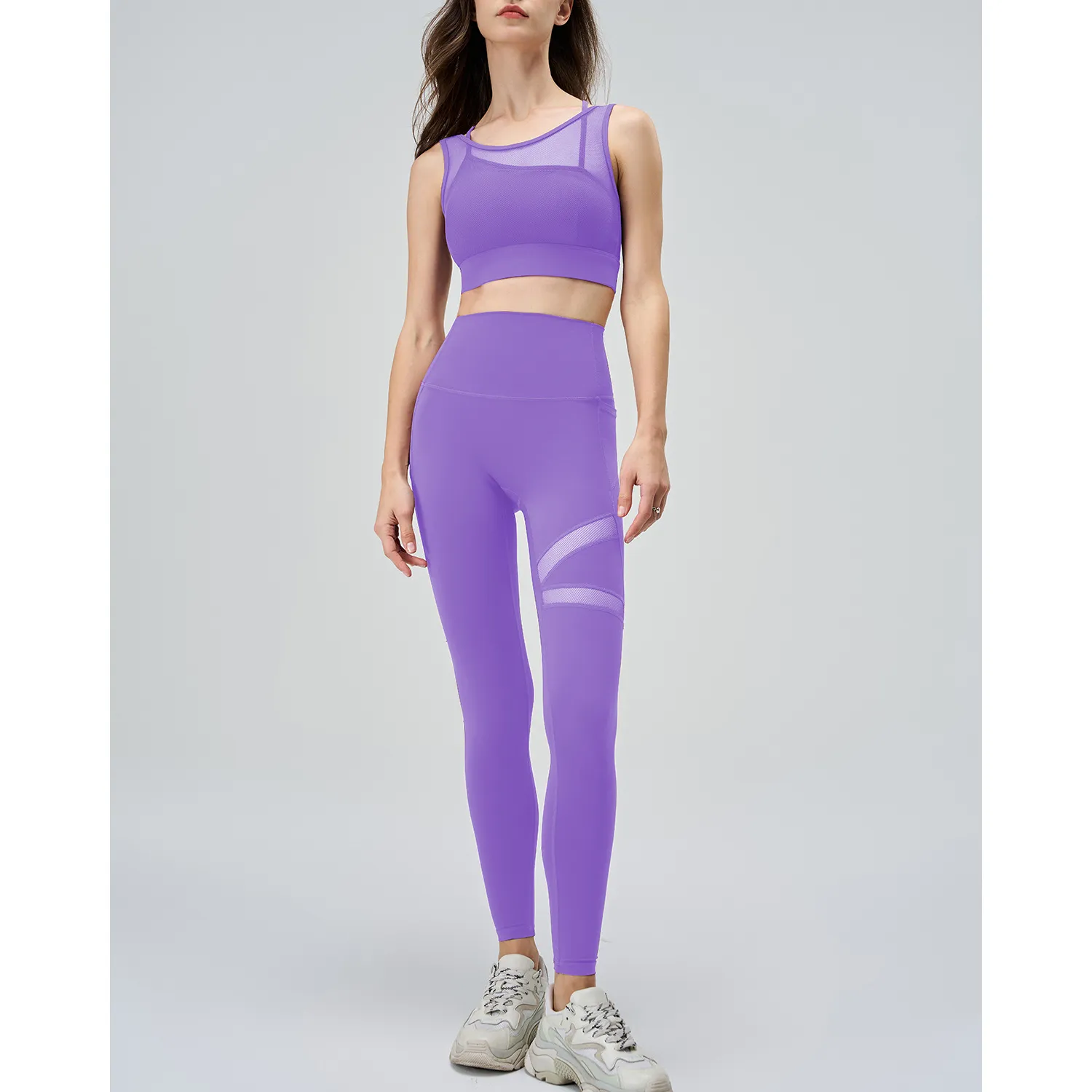 Mesh Top and Leggings Sets Wholesale Athletic Clothing Fake Two Yoga Set Mesh Top and Leggings Sets Wholesale Athletic Clothing Fake Two Yoga Set