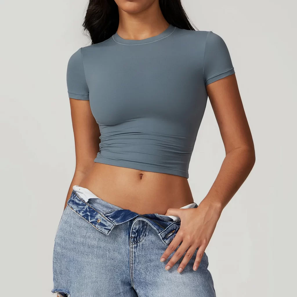 Women's Tight Crop Top Wholesale Workout Shirt Soft Fabric Yoga Short Sleeve Top