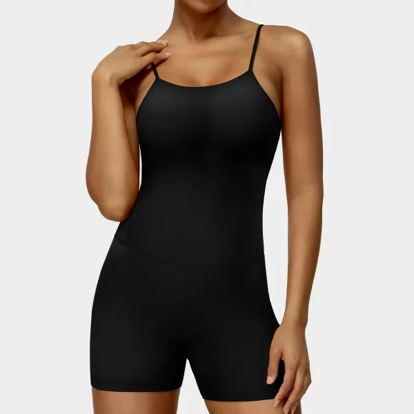 One Piece Jumpsuit Spaghetti Straps Yoga Set Breathable Bodysuit Athletic Shorts Jumpsuit