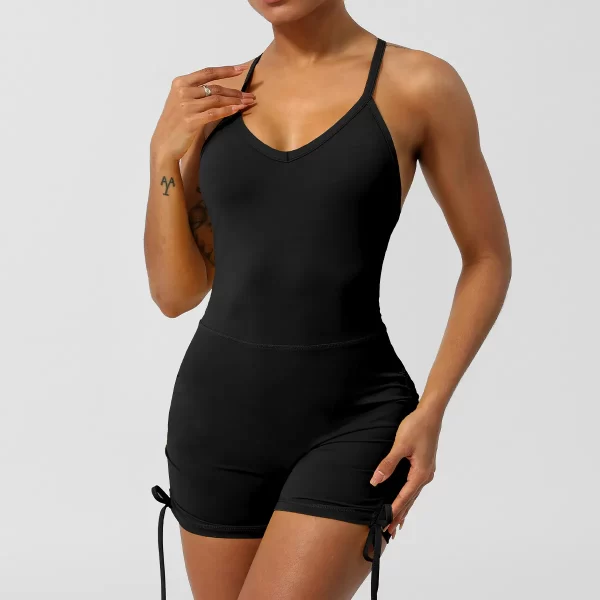V Neck Sports Jumpsuit Spaghetti Strap Jumpsuit with Pad Workout Bodysuit