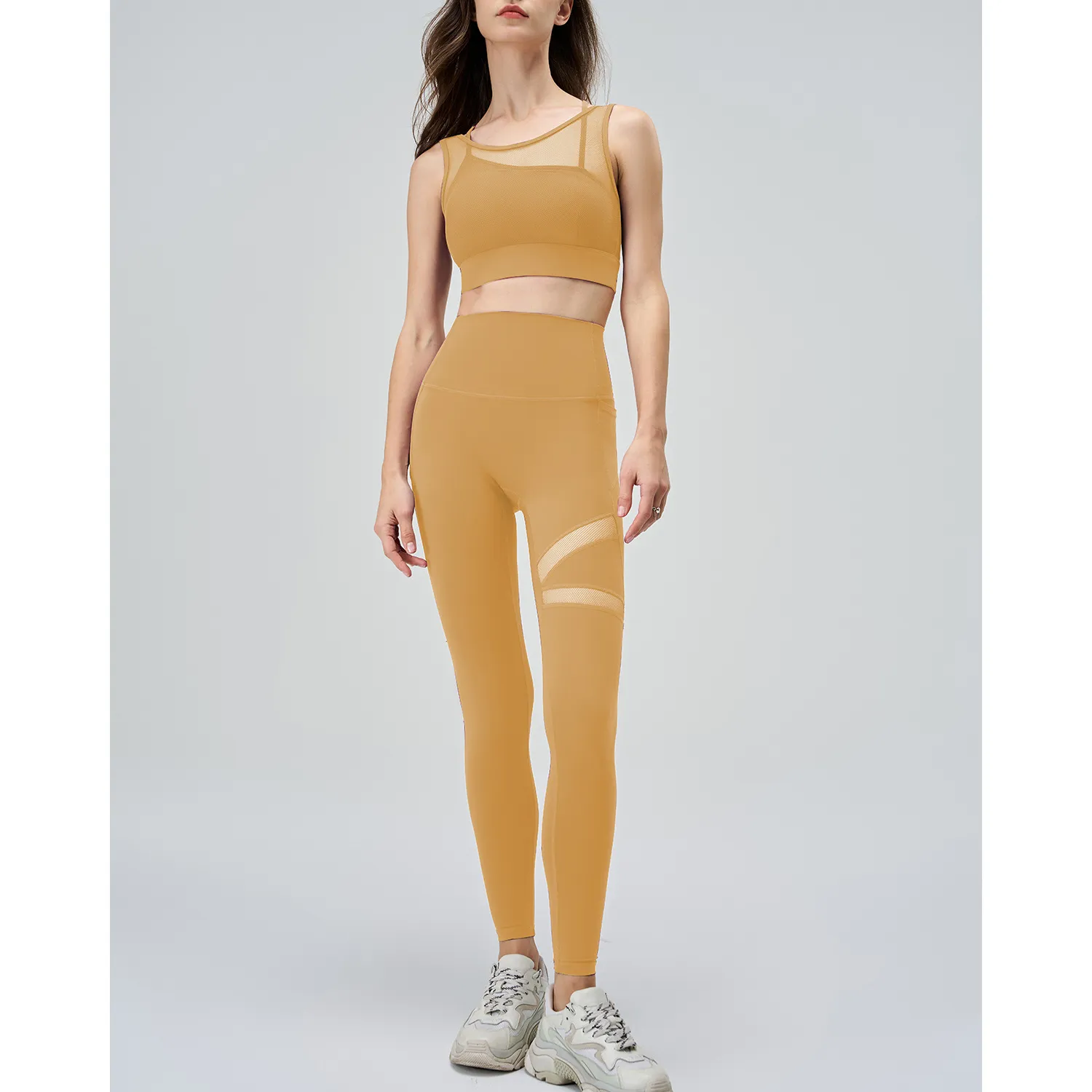 Mesh Top and Leggings Sets Wholesale Athletic Clothing Fake Two Yoga Set Mesh Top and Leggings Sets Wholesale Athletic Clothing Fake Two Yoga Set