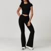 Recycled Fabric Workout Set High Waist Flare Pants Wholesale Clothing Yoga Set