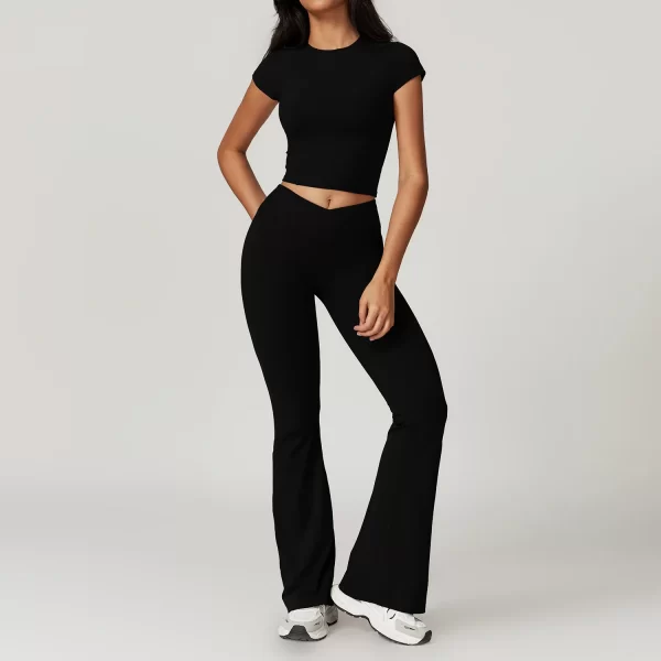 Recycled Fabric Workout Set High Waist Flare Pants Wholesale Clothing Yoga Set