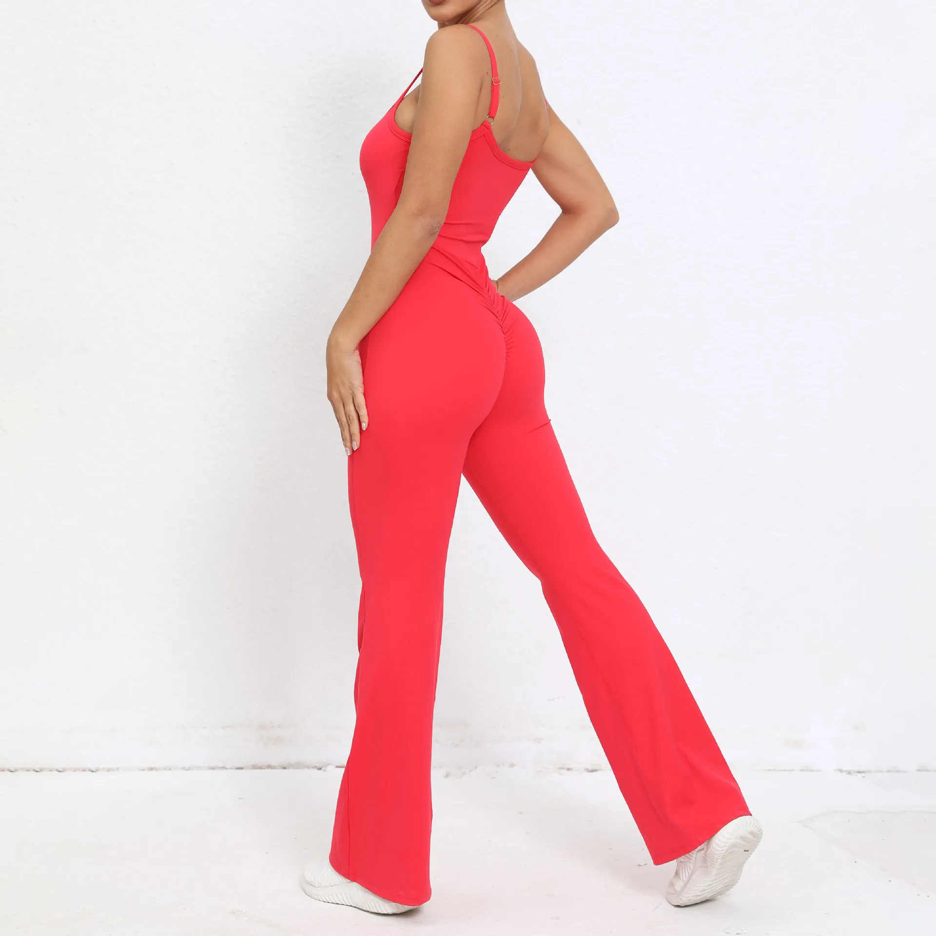 SKU-06-红色 Ladies One Piece Jumpsuit Butt Lifting Bell Bottoms Skims Bodysuit Athletic Jumpsuit Fitness Clothing Suppliers
