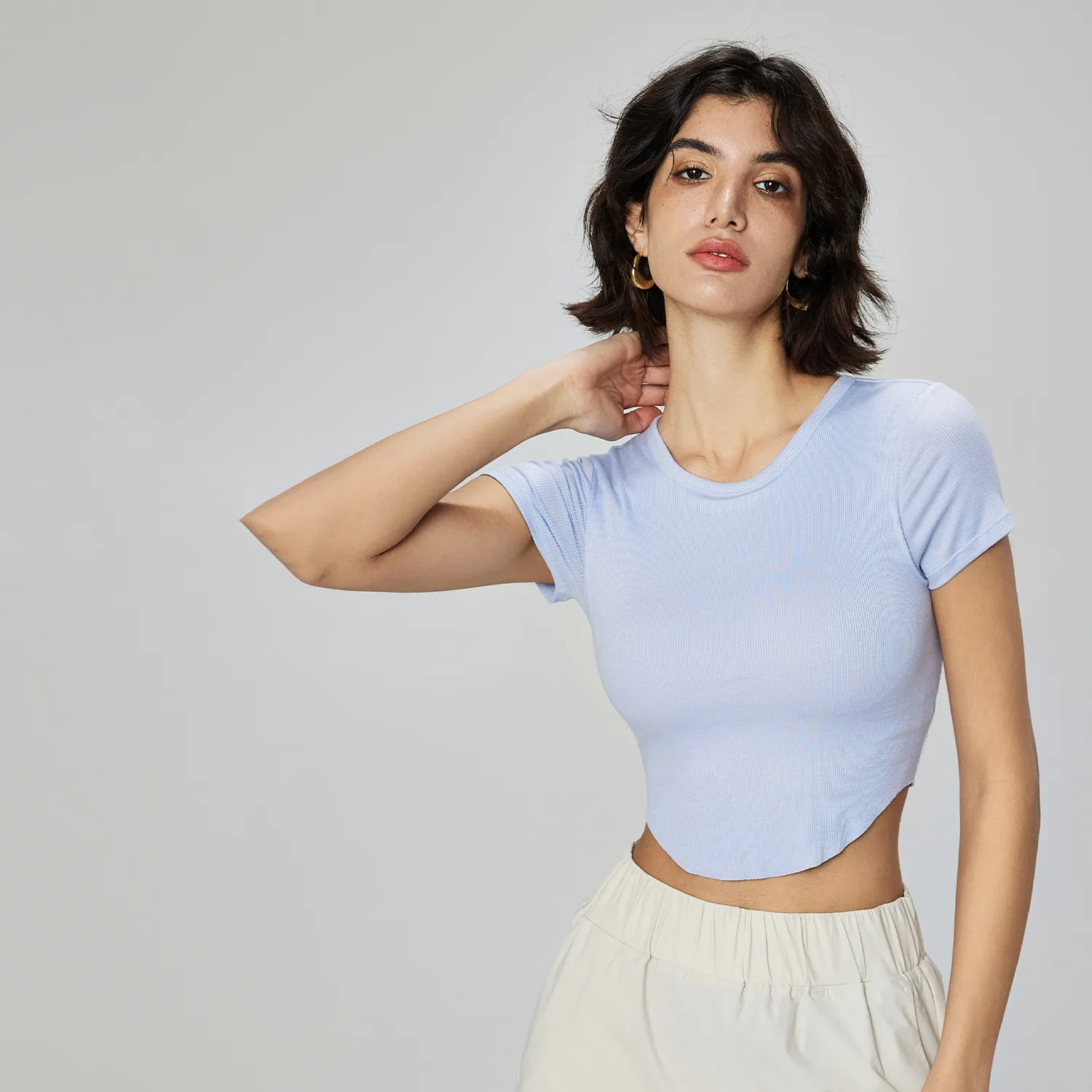 Ribbed Crop Top Short Sleeve Yoga Tops Wholesale Women's Shirt Sexy Sport Wear Ribbed Crop Top Short Sleeve Yoga Tops Wholesale Women's Shirt Sexy Sport Wear