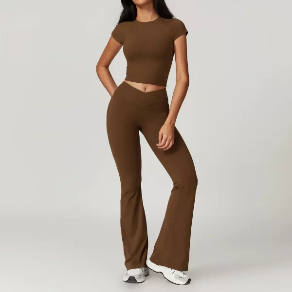 Recycled Fabric Workout Set High Waist Flare Pants Wholesale Clothing Yoga Set