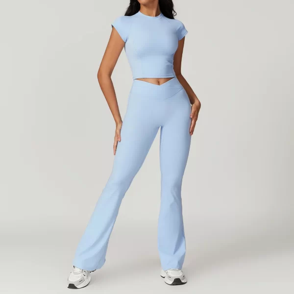 Recycled Fabric Workout Set High Waist Flare Pants Wholesale Clothing Yoga Set