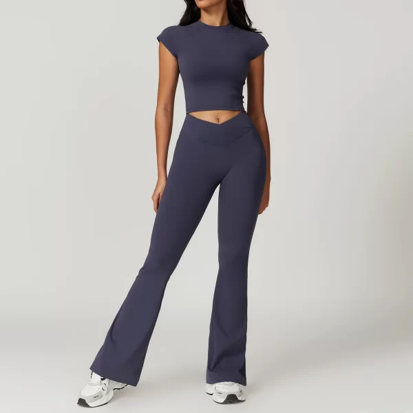 Recycled Fabric Workout Set High Waist Flare Pants Wholesale Clothing Yoga Set