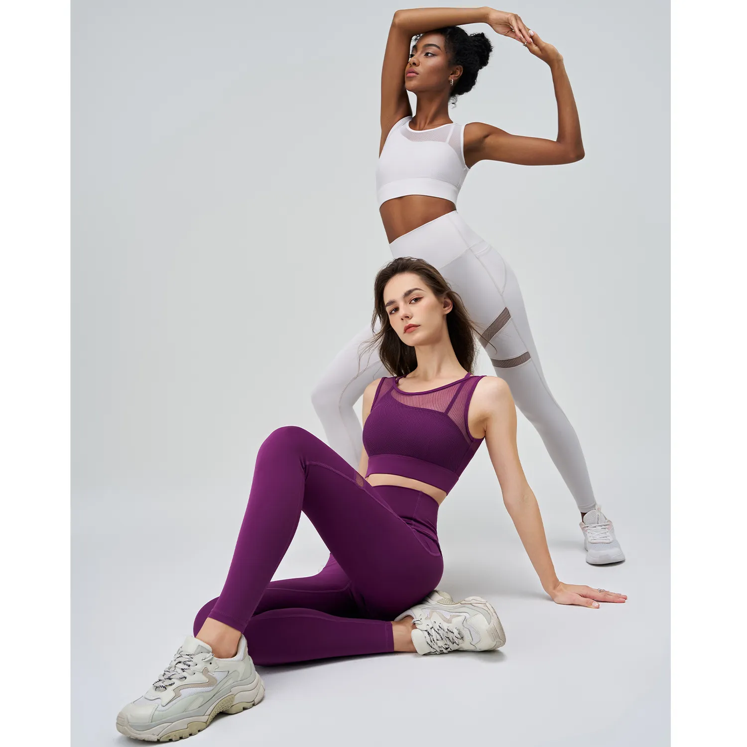 Mesh Top and Leggings Sets Wholesale Athletic Clothing Fake Two Yoga Set Mesh Top and Leggings Sets Wholesale Athletic Clothing Fake Two Yoga Set