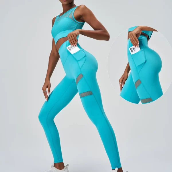 Mesh Top and Leggings Sets Wholesale Athletic Clothing Fake Two Yoga Set