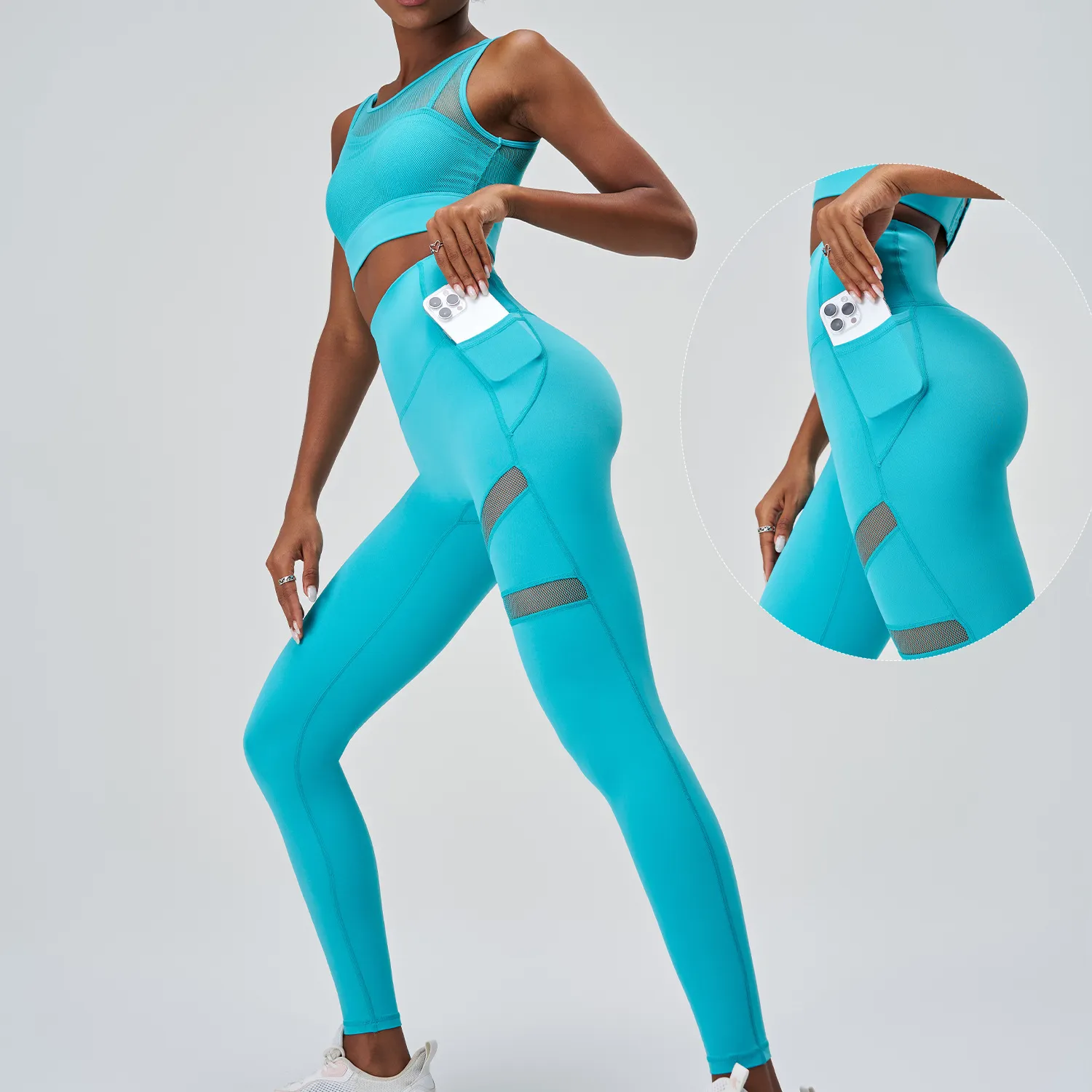 主图-03 Mesh Top and Leggings Sets Wholesale Athletic Clothing Fake Two Yoga Set