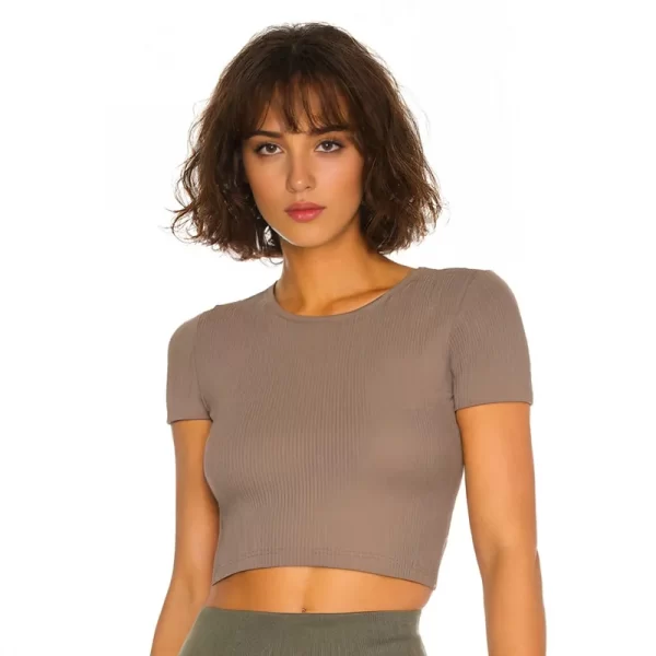 Short Sleeve Yoga Tops Ribbed Shirt with pads Wholesale Clothing Backless Top