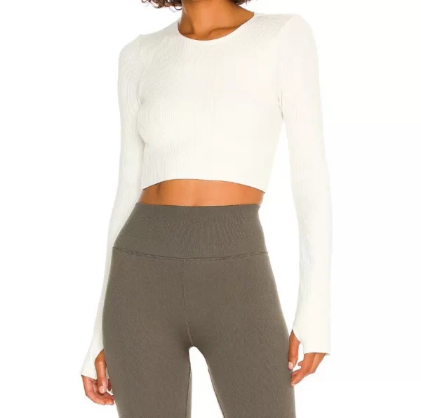 Long Sleeve Yoga Tops Ribbed Shirt with pads Wholesale Clothing Backless Top
