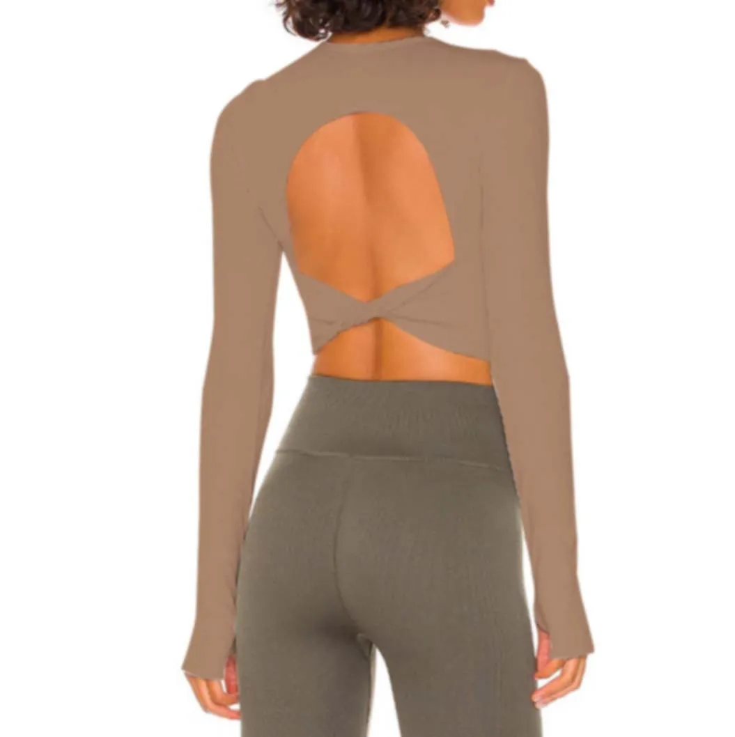 Long Sleeve Yoga Tops Ribbed Shirt with pads Wholesale Clothing Backless Top Long Sleeve Yoga Tops Ribbed Shirt with pads Wholesale Clothing Backless Top