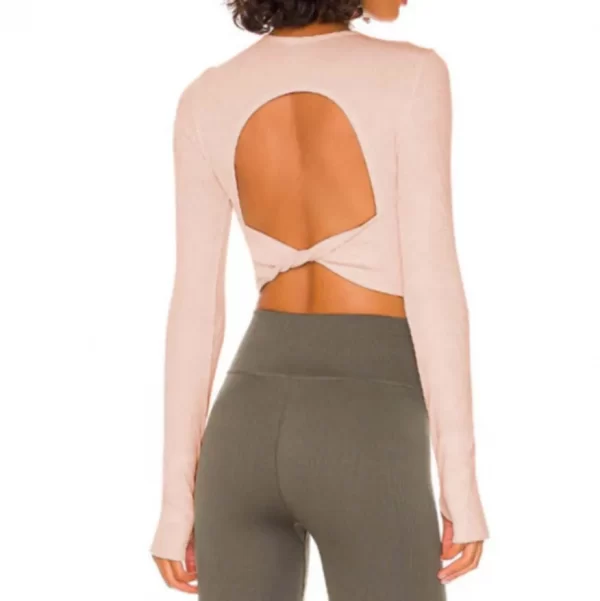 Long Sleeve Yoga Tops Ribbed Shirt with pads Wholesale Clothing Backless Top