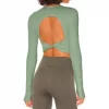 Long Sleeve Yoga Tops Ribbed Shirt with pads Wholesale Clothing Backless Top