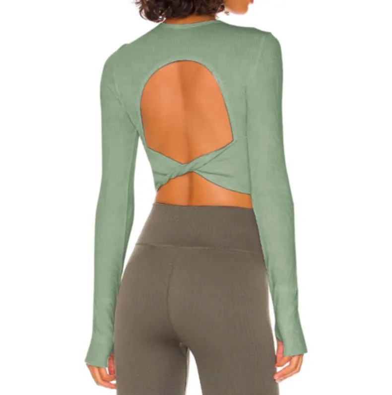 Long Sleeve Yoga Tops Ribbed Shirt with pads Wholesale Clothing Backless Top Long Sleeve Yoga Tops Ribbed Shirt with pads Wholesale Clothing Backless Top