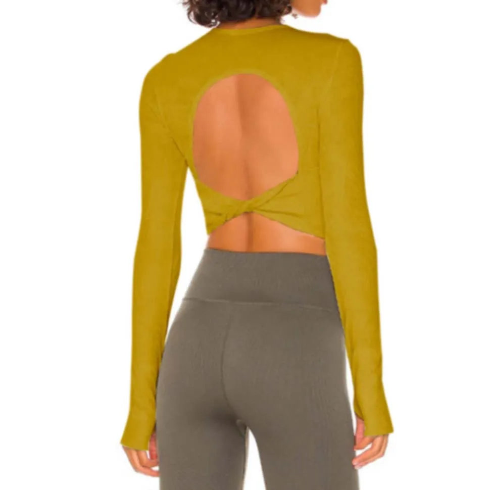 Long Sleeve Yoga Tops Ribbed Shirt with pads Wholesale Clothing Backless Top Long Sleeve Yoga Tops Ribbed Shirt with pads Wholesale Clothing Backless Top