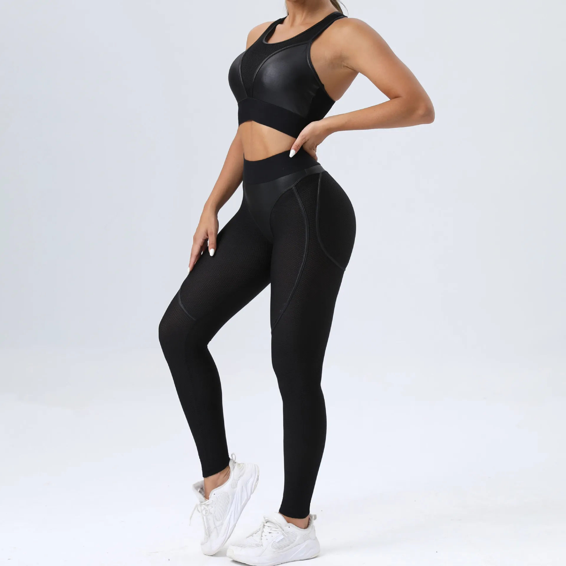 详情-07 Mesh Patchwork Fitness Sets Wholesale Clothing Sport Sets Women's Sexy Yoga Set