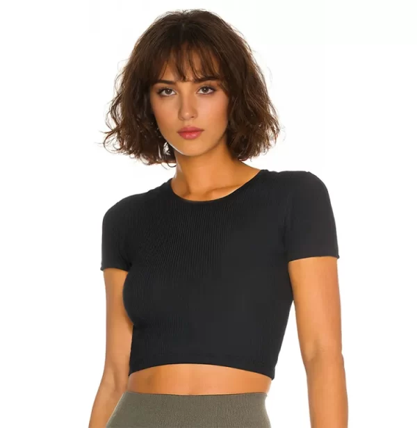 Short Sleeve Yoga Tops Ribbed Shirt with pads Wholesale Clothing Backless Top