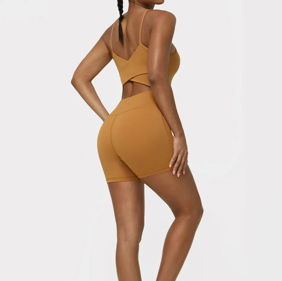 One Piece Jumpsuit Spaghetti Straps Yoga Set Breathable Bodysuit Athletic Shorts Jumpsuit